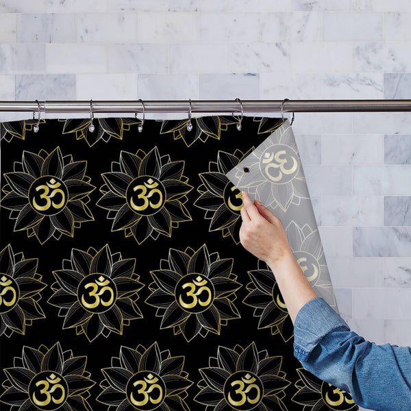 Gold Lotus Mantra Washable Waterproof Shower Curtain-Shower Curtains-CUR_SH_EL-IC 5016174 IC 5016174, Abstract Expressionism, Abstracts, Black, Black and White, Bohemian, Botanical, Culture, Decorative, Ethnic, Fashion, Floral, Flowers, Illustrations, Indian, Minimalism, Modern Art, Nature, Patterns, Scenic, Semi Abstract, Signs, Signs and Symbols, Symbols, Traditional, Tribal, World Culture, gold, lotus, mantra, washable, waterproof, polyester, shower, curtain, eyelets, om, abstract, background, bloom, blo