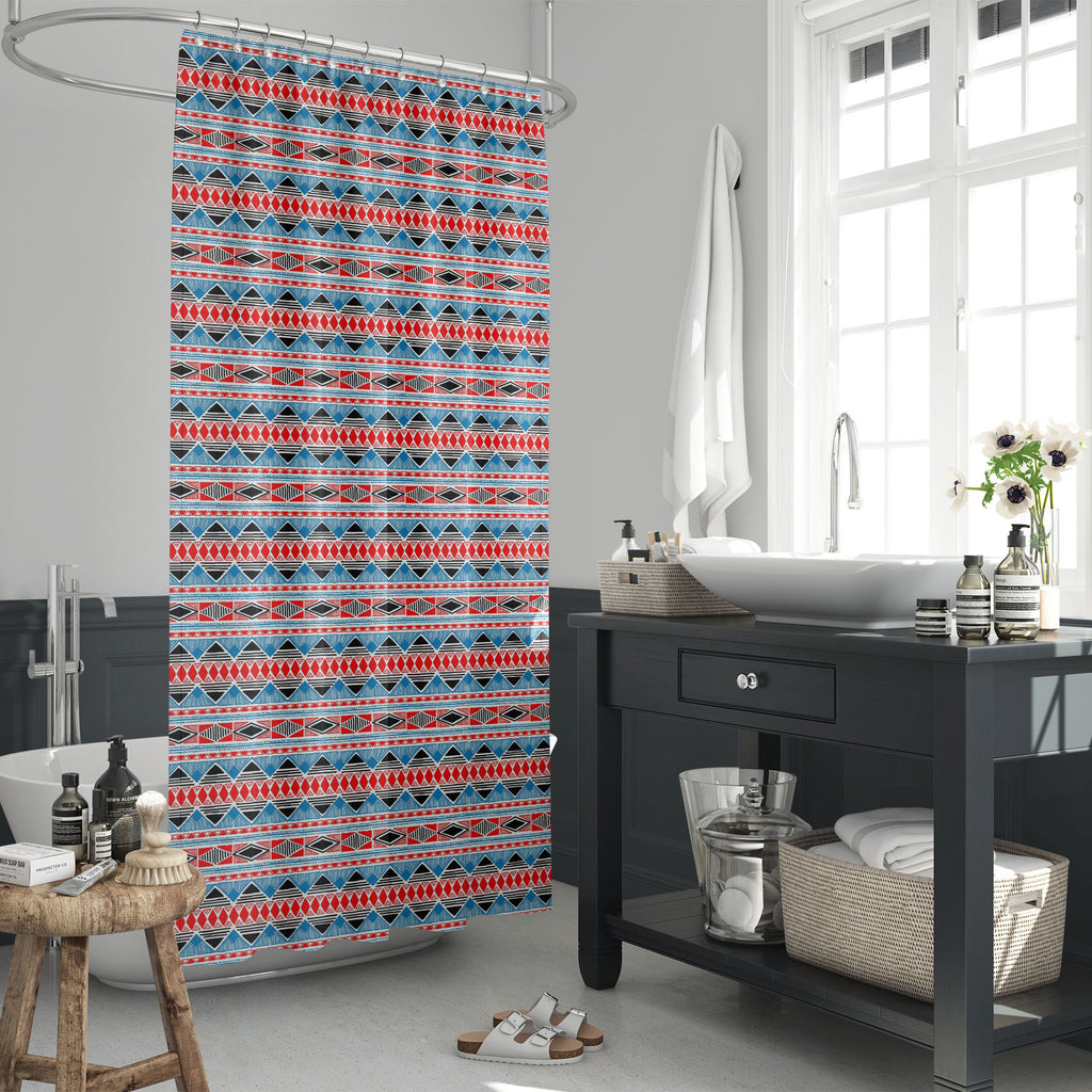 Tribal Ethnic Pattern Washable Waterproof Shower Curtain-Shower Curtains-CUR_SH_EL-IC 5016224 IC 5016224, Abstract Expressionism, Abstracts, African, American, Ancient, Art and Paintings, Aztec, Black, Black and White, Culture, Decorative, Digital, Digital Art, Ethnic, Fashion, Folk Art, Geometric, Geometric Abstraction, Graphic, Hipster, Historical, Illustrations, Indian, Medieval, Mexican, Patterns, Retro, Semi Abstract, Signs, Signs and Symbols, Stripes, Traditional, Tribal, Vintage, White, World Culture