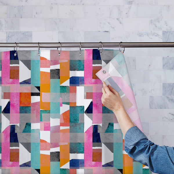 Abstract Geometric Shapes D1 Washable Waterproof Shower Curtain-Shower Curtains-CUR_SH_EL-IC 5016249 IC 5016249, Abstract Expressionism, Abstracts, African, Art and Paintings, Culture, Digital, Digital Art, Drawing, Ethnic, Fashion, Geometric, Geometric Abstraction, Graphic, Illustrations, Modern Art, Patterns, Semi Abstract, Signs, Signs and Symbols, Splatter, Stripes, Traditional, Tribal, Watercolour, World Culture, abstract, shapes, d1, washable, waterproof, polyester, shower, curtain, eyelets, watercolo