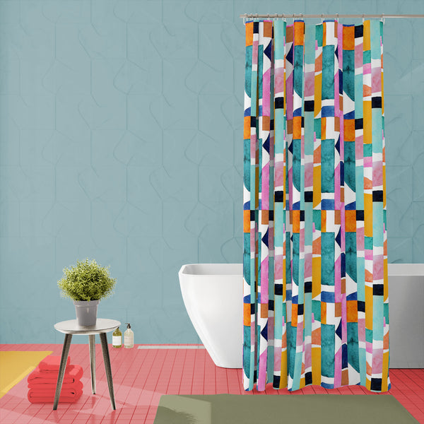 Abstract Geometric Shapes D2 Washable Waterproof Shower Curtain-Shower Curtains-CUR_SH_EL-IC 5016250 IC 5016250, Abstract Expressionism, Abstracts, African, Art and Paintings, Culture, Digital, Digital Art, Drawing, Ethnic, Fashion, Geometric, Geometric Abstraction, Graphic, Illustrations, Modern Art, Patterns, Semi Abstract, Signs, Signs and Symbols, Splatter, Stripes, Traditional, Tribal, Watercolour, World Culture, abstract, shapes, d2, washable, waterproof, polyester, shower, curtain, eyelets, watercolo