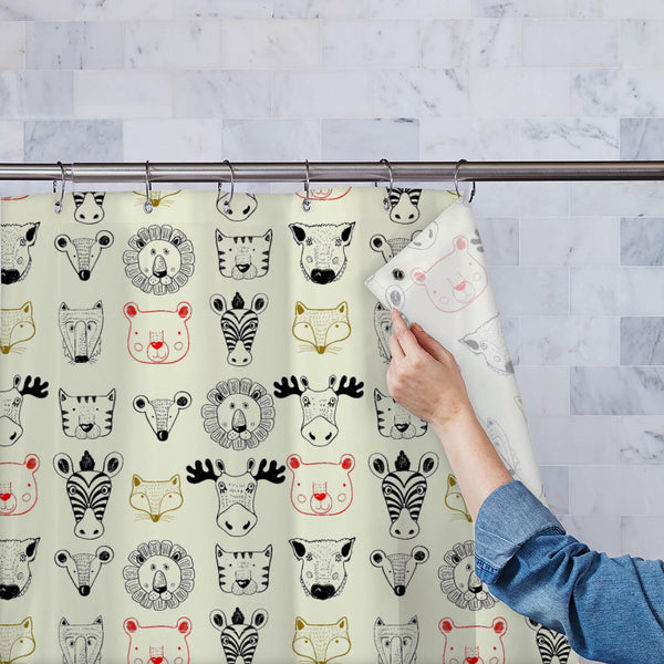 Hand-Drawn Forest Animals Washable Waterproof Shower Curtain-Shower Curtains-CUR_SH_EL-IC 5016294 IC 5016294, Animals, Animated Cartoons, Art and Paintings, Baby, Books, Caricature, Cartoons, Children, Digital, Digital Art, Fashion, Graphic, Hand Drawn, Illustrations, Kids, Nature, Patterns, Scenic, Signs, Signs and Symbols, Symbols, Wildlife, Wooden, hand-drawn, forest, washable, waterproof, polyester, shower, curtain, eyelets, animal, vector, illustration, cute, face, doodle, fox, design, wild, head, line