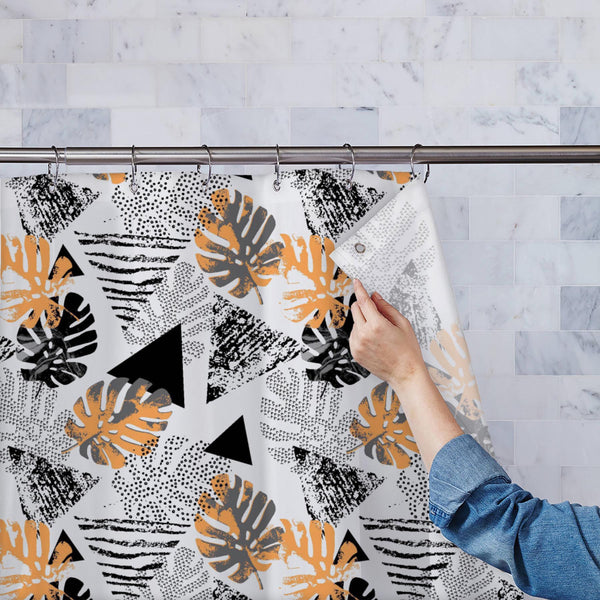 Abstract Tropical Leaves and Triangles Washable Waterproof Shower Curtain-Shower Curtains-CUR_SH_EL-IC 5016303 IC 5016303, 80s, 90s, Abstract Expressionism, Abstracts, Ancient, Art and Paintings, Automobiles, Black, Black and White, Bling, Digital, Digital Art, Dots, Geometric, Geometric Abstraction, Graphic, Grid Art, Hipster, Historical, Illustrations, Marble, Marble and Stone, Medieval, Patterns, Pop Art, Retro, Semi Abstract, Signs, Signs and Symbols, Transportation, Travel, Triangles, Tropical, Vehicle