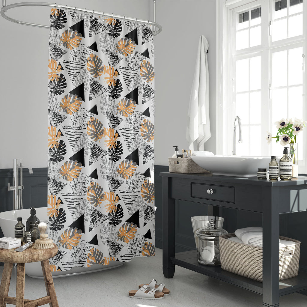 Abstract Tropical Leaves and Triangles Washable Waterproof Shower Curtain-Shower Curtains-CUR_SH_EL-IC 5016303 IC 5016303, 80s, 90s, Abstract Expressionism, Abstracts, Ancient, Art and Paintings, Automobiles, Black, Black and White, Bling, Digital, Digital Art, Dots, Geometric, Geometric Abstraction, Graphic, Grid Art, Hipster, Historical, Illustrations, Marble, Marble and Stone, Medieval, Patterns, Pop Art, Retro, Semi Abstract, Signs, Signs and Symbols, Transportation, Travel, Triangles, Tropical, Vehicle