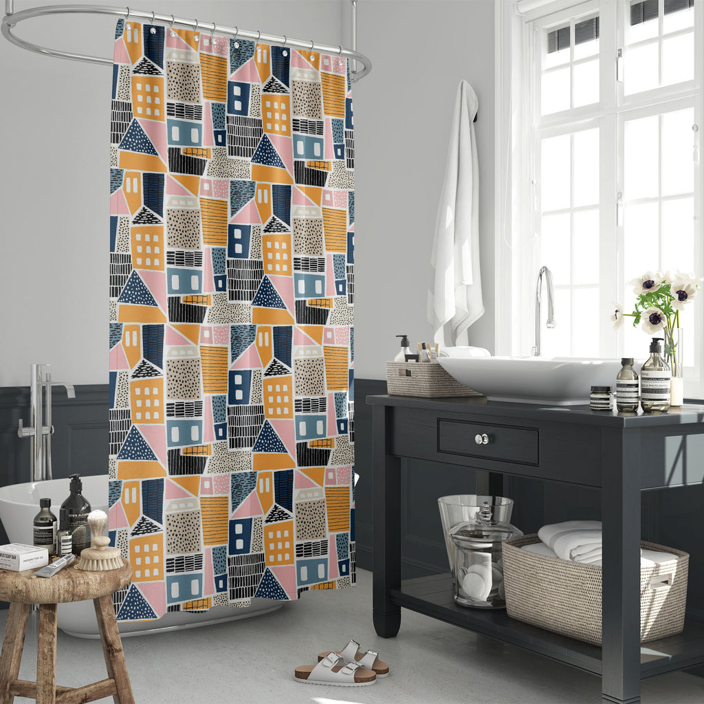 Geometric Hipster D2 Washable Waterproof Shower Curtain-Shower Curtains-CUR_SH_EL-IC 5016344 IC 5016344, Abstract Expressionism, Abstracts, Animated Cartoons, Architecture, Art and Paintings, Black, Black and White, Caricature, Cartoons, Cities, City Views, Digital, Digital Art, Drawing, Fashion, Graphic, Hearts, Holidays, Illustrations, Love, Patterns, Scandinavian, Semi Abstract, Sketches, White, geometric, hipster, d2, washable, waterproof, shower, curtain, house, pattern, sketch, seamless, wallpaper, do