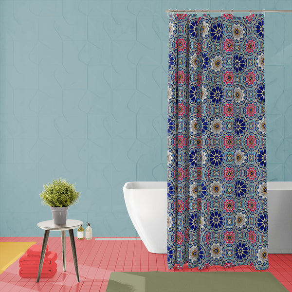 Lotus and Floral Mandala Washable Waterproof Shower Curtain-Shower Curtains-CUR_SH_EL-IC 5016347 IC 5016347, Abstract Expressionism, Abstracts, Ancient, Art and Paintings, Botanical, Culture, Ethnic, Fashion, Floral, Flowers, Geometric, Geometric Abstraction, Historical, Illustrations, Indian, Mandala, Medieval, Moroccan, Nature, Patterns, Persian, Pets, Semi Abstract, Signs, Signs and Symbols, Traditional, Tribal, Vintage, World Culture, lotus, and, washable, waterproof, polyester, shower, curtain, eyelets