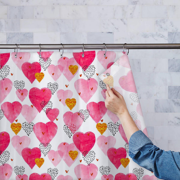 Pink Watercolor Hearts Washable Waterproof Shower Curtain-Shower Curtains-CUR_SH_EL-IC 5016410 IC 5016410, Abstract Expressionism, Abstracts, Ancient, Art and Paintings, Black and White, Decorative, Drawing, Fashion, Hearts, Historical, Holidays, Illustrations, Love, Medieval, Patterns, Retro, Romance, Semi Abstract, Signs, Signs and Symbols, Vintage, Watercolour, Wedding, White, pink, watercolor, washable, waterproof, polyester, shower, curtain, eyelets, pattern, valentine, abstract, background, celebratio