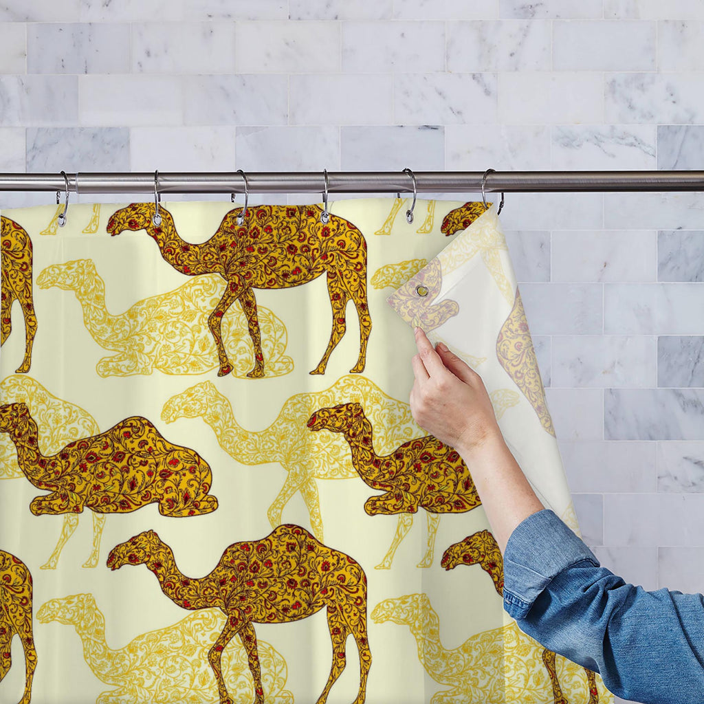 Ornament Camel Washable Waterproof Shower Curtain-Shower Curtains-CUR_SH_EL-IC 5016425 IC 5016425, African, Allah, Ancient, Animals, Arabic, Art and Paintings, Asian, Botanical, Culture, Decorative, Ethnic, Eygptian, Festivals, Festivals and Occasions, Festive, Floral, Flowers, Historical, Illustrations, Islam, Medieval, Nature, Patterns, Scenic, Signs, Signs and Symbols, Symbols, Traditional, Tribal, Vintage, World Culture, ornament, camel, washable, waterproof, shower, curtain, africa, animal, arab, arabi