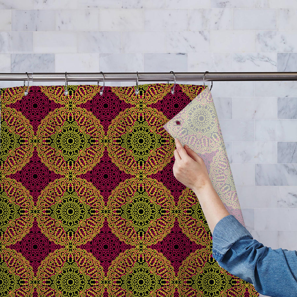 Damask Ethnic Mandala D1 Washable Waterproof Shower Curtain-Shower Curtains-CUR_SH_EL-IC 5016447 IC 5016447, Abstract Expressionism, Abstracts, African, Allah, Ancient, Arabic, Asian, Aztec, Bohemian, Botanical, Culture, Damask, Digital, Digital Art, Ethnic, Floral, Flowers, Folk Art, Geometric, Geometric Abstraction, Graphic, Grid Art, Historical, Illustrations, Indian, Islam, Mandala, Medieval, Mexican, Moroccan, Nature, Patterns, Retro, Semi Abstract, Traditional, Tribal, Turkish, Vintage, World Culture,