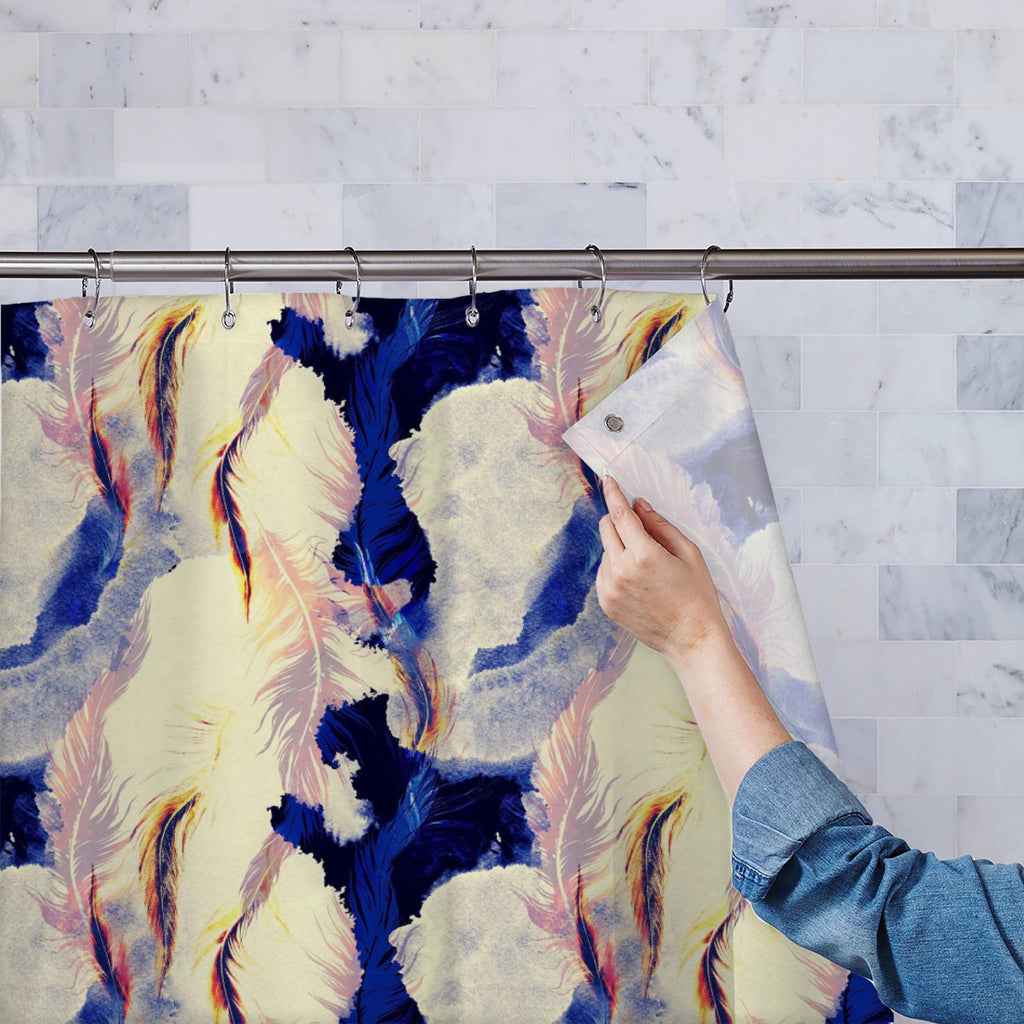 Flying Bird Feathers Imprints Washable Waterproof Shower Curtain-Shower Curtains-CUR_SH_EL-IC 5016481 IC 5016481, Abstract Expressionism, Abstracts, Ancient, Art and Paintings, Birds, Books, Collages, Digital, Digital Art, Fashion, Graphic, Historical, Illustrations, Medieval, Nature, Patterns, Scenic, Semi Abstract, Signs, Signs and Symbols, Vintage, Watercolour, flying, bird, feathers, imprints, washable, waterproof, shower, curtain, abstract, feather, seamless, pattern, watercolor, print, art, background