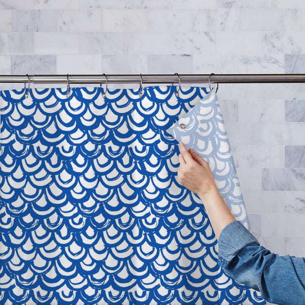 Indigo Batik Waves D1 Washable Waterproof Shower Curtain-Shower Curtains-CUR_SH_EL-IC 5016493 IC 5016493, Abstract Expressionism, Abstracts, Black and White, Chinese, Culture, Ethnic, Fashion, Folk Art, Geometric, Geometric Abstraction, Illustrations, Japanese, Modern Art, Nature, Patterns, Scenic, Semi Abstract, Shibori, Signs, Signs and Symbols, Stripes, Traditional, Tribal, Watercolour, White, World Culture, indigo, batik, waves, d1, washable, waterproof, polyester, shower, curtain, eyelets, pattern, abs