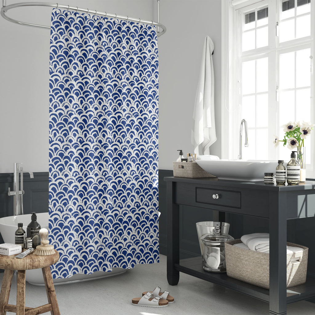 Indigo Batik Waves D3 Washable Waterproof Shower Curtain-Shower Curtains-CUR_SH_EL-IC 5016506 IC 5016506, Abstract Expressionism, Abstracts, Black and White, Chinese, Culture, Ethnic, Fashion, Folk Art, Geometric, Geometric Abstraction, Illustrations, Japanese, Modern Art, Nature, Patterns, Scenic, Semi Abstract, Shibori, Signs, Signs and Symbols, Stripes, Traditional, Tribal, Watercolour, White, World Culture, indigo, batik, waves, d3, washable, waterproof, shower, curtain, pattern, japan, texture, wave, s