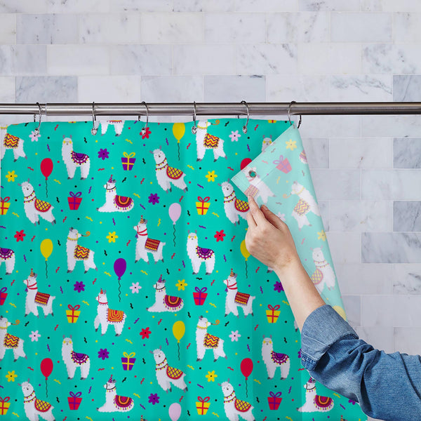 Lamas & Balloons Washable Waterproof Shower Curtain-Shower Curtains-CUR_SH_EL-IC 5016514 IC 5016514, American, Animals, Animated Cartoons, Birthday, Black and White, Botanical, Caricature, Cartoons, Culture, Drawing, Ethnic, Floral, Flowers, Holidays, Illustrations, Mexican, Mountains, Nature, Patterns, Scenic, Signs, Signs and Symbols, Traditional, Tribal, White, Wildlife, World Culture, lamas, balloons, washable, waterproof, polyester, shower, curtain, eyelets, llama, animal, cactus, cartoon, lama, alpaca