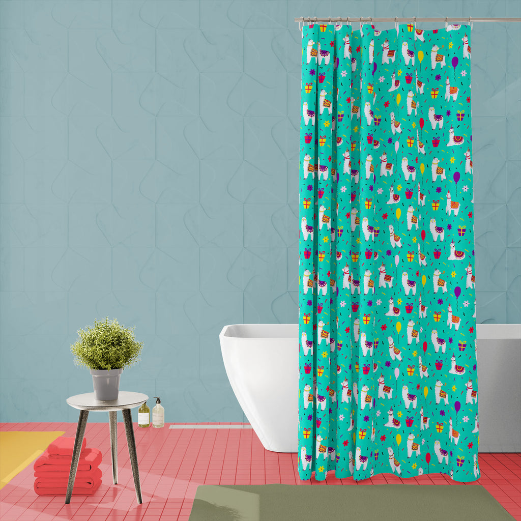 Lamas & Balloons Washable Waterproof Shower Curtain-Shower Curtains-CUR_SH_EL-IC 5016514 IC 5016514, American, Animals, Animated Cartoons, Birthday, Black and White, Botanical, Caricature, Cartoons, Culture, Drawing, Ethnic, Floral, Flowers, Holidays, Illustrations, Mexican, Mountains, Nature, Patterns, Scenic, Signs, Signs and Symbols, Traditional, Tribal, White, Wildlife, World Culture, lamas, balloons, washable, waterproof, shower, curtain, llama, animal, cactus, cartoon, lama, alpaca, arizona, backgroun