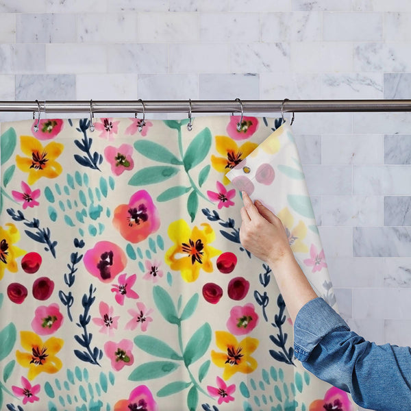 Watercolor Floral Pattern D46 Washable Waterproof Shower Curtain-Shower Curtains-CUR_SH_EL-IC 5016552 IC 5016552, Art and Paintings, Botanical, Floral, Flowers, Gouache, Illustrations, Nature, Patterns, Scenic, Signs, Signs and Symbols, Watercolour, watercolor, pattern, d46, washable, waterproof, polyester, shower, curtain, eyelets, teal, pink, seamless, summer, art, backdrop, background, beige, delicate, design, flower, garden, illustration, leaf, paint, paper, purple, ranunculus, simple, spring, texture, 