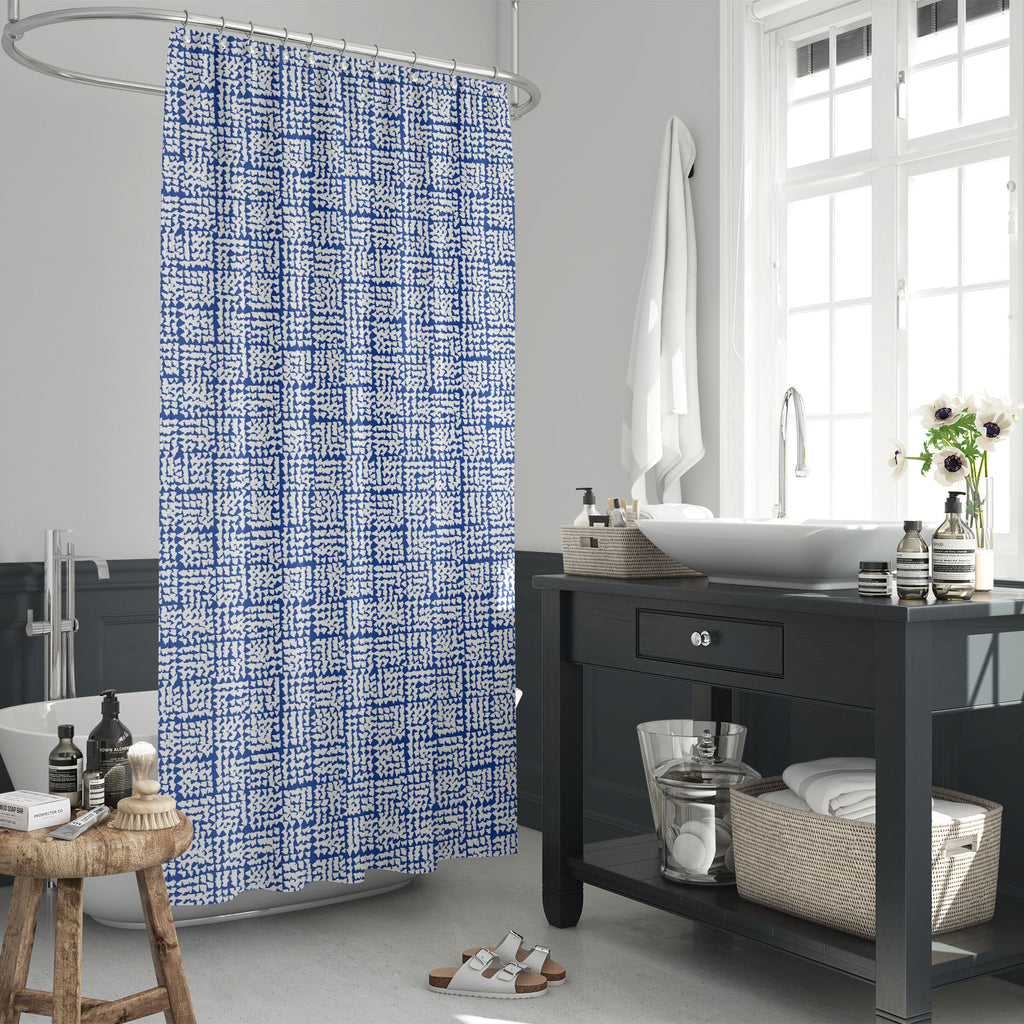 Japanese Shibori Ikat D8 Washable Waterproof Shower Curtain-Shower Curtains-CUR_SH_EL-IC 5016574 IC 5016574, Abstract Expressionism, Abstracts, Chinese, Culture, Ethnic, Fashion, Folk Art, Geometric, Geometric Abstraction, Ikat, Illustrations, Japanese, Minimalism, Modern Art, Patterns, Retro, Semi Abstract, Shibori, Signs, Signs and Symbols, Stripes, Traditional, Tribal, Watercolour, World Culture, d8, washable, waterproof, shower, curtain, pattern, seamless, texture, abstract, background, batik, bed, blue