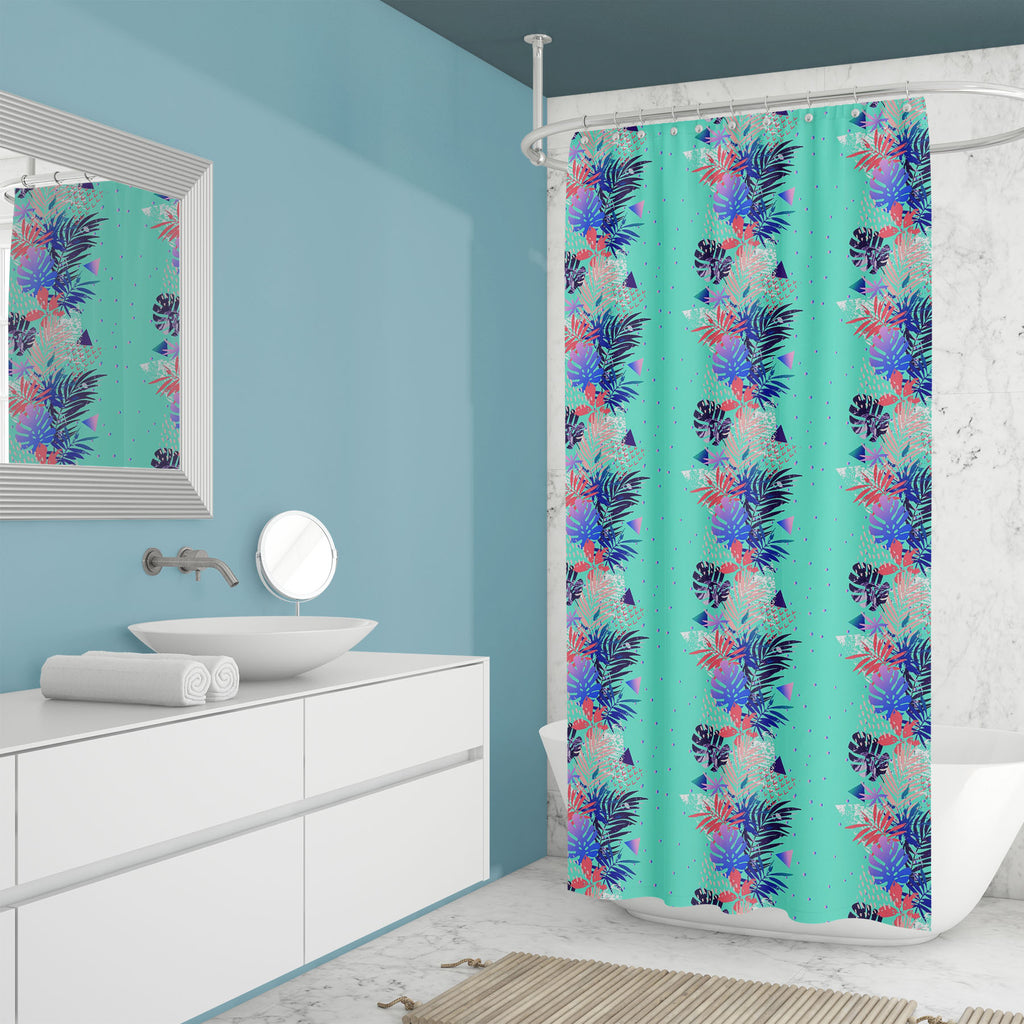 Tropical Leaves Grunge Washable Waterproof Shower Curtain-Shower Curtains-CUR_SH_EL-IC 5016611 IC 5016611, 80s, Abstract Expressionism, Abstracts, Art and Paintings, Bling, Botanical, Decorative, Digital, Digital Art, Dots, Floral, Flowers, Geometric, Geometric Abstraction, Graphic, Illustrations, Modern Art, Nature, Patterns, Scenic, Semi Abstract, Signs, Signs and Symbols, Stripes, Triangles, Tropical, leaves, grunge, washable, waterproof, shower, curtain, abstract, art, background, color, colorful, compo