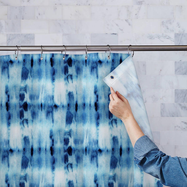 Shibori Indigo Batik D9 Washable Waterproof Shower Curtain-Shower Curtains-CUR_SH_EL-IC 5016625 IC 5016625, Abstract Expressionism, Abstracts, Art and Paintings, Black and White, Culture, Decorative, Ethnic, Fashion, Illustrations, Japanese, Paintings, Patterns, Retro, Semi Abstract, Shibori, Signs, Signs and Symbols, Traditional, Tribal, Watercolour, White, World Culture, indigo, batik, d9, washable, waterproof, polyester, shower, curtain, eyelets, dye, tie, pattern, seamless, print, repeat, 1960, abstract