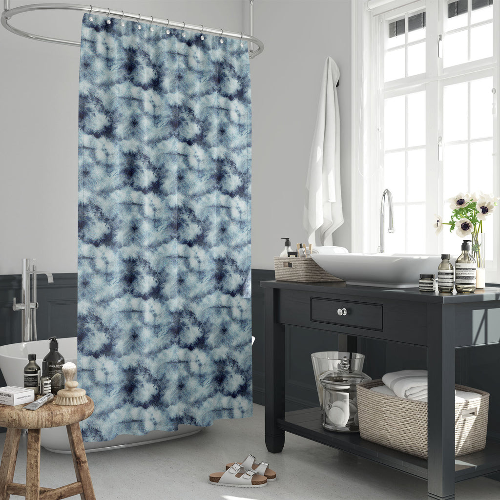 Shibori Indigo Batik D10 Washable Waterproof Shower Curtain-Shower Curtains-CUR_SH_EL-IC 5016641 IC 5016641, Abstract Expressionism, Abstracts, Art and Paintings, Black and White, Culture, Decorative, Ethnic, Fashion, Illustrations, Japanese, Paintings, Patterns, Retro, Semi Abstract, Shibori, Signs, Signs and Symbols, Traditional, Tribal, Watercolour, White, World Culture, indigo, batik, d10, washable, waterproof, shower, curtain, dye, tie, pattern, seamless, repeat, texture, abstract, background, color, w