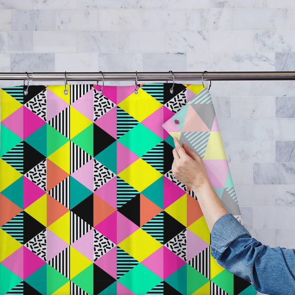 Hipster Triangles D2 Washable Waterproof Shower Curtain-Shower Curtains-CUR_SH_EL-IC 5016693 IC 5016693, 80s, 90s, Abstract Expressionism, Abstracts, Ancient, Art and Paintings, Black, Black and White, Decorative, Digital, Digital Art, Dots, Fashion, Geometric, Geometric Abstraction, Graffiti, Graphic, Hipster, Historical, Illustrations, Medieval, Modern Art, Patterns, Pop Art, Retro, Semi Abstract, Signs, Signs and Symbols, Stripes, Triangles, Vintage, White, d2, washable, waterproof, polyester, shower, cu