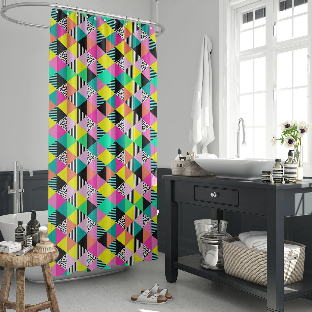 Hipster Triangles D2 Washable Waterproof Shower Curtain-Shower Curtains-CUR_SH_EL-IC 5016693 IC 5016693, 80s, 90s, Abstract Expressionism, Abstracts, Ancient, Art and Paintings, Black, Black and White, Decorative, Digital, Digital Art, Dots, Fashion, Geometric, Geometric Abstraction, Graffiti, Graphic, Hipster, Historical, Illustrations, Medieval, Modern Art, Patterns, Pop Art, Retro, Semi Abstract, Signs, Signs and Symbols, Stripes, Triangles, Vintage, White, d2, washable, waterproof, shower, curtain, 1980