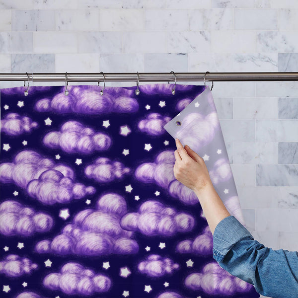 Night Sky Clouds & Stars Washable Waterproof Shower Curtain-Shower Curtains-CUR_SH_EL-IC 5016720 IC 5016720, Abstract Expressionism, Abstracts, Ancient, Animated Cartoons, Astronomy, Baby, Caricature, Cartoons, Children, Cosmology, Decorative, Historical, Illustrations, Kids, Landscapes, Medieval, Nature, Patterns, Retro, Scenic, Semi Abstract, Signs, Signs and Symbols, Space, Stars, Vintage, night, sky, clouds, washable, waterproof, polyester, shower, curtain, eyelets, abstract, backdrop, background, beaut