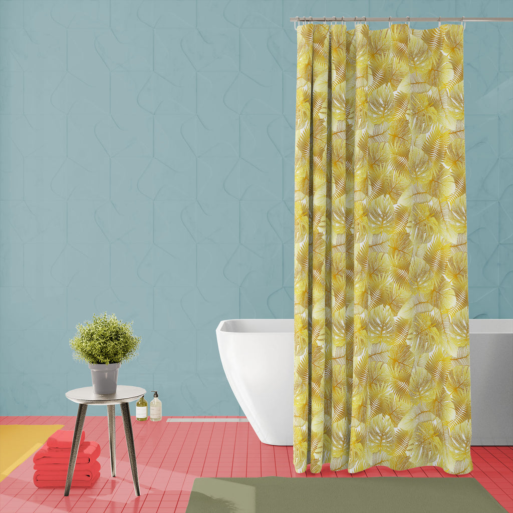 Golden Tropical Palm Leaves Washable Waterproof Shower Curtain-Shower Curtains-CUR_SH_EL-IC 5016735 IC 5016735, Art and Paintings, Black and White, Botanical, Decorative, Digital, Digital Art, Drawing, Fashion, Floral, Flowers, Graphic, Hawaiian, Illustrations, Nature, Paintings, Patterns, Scenic, Seasons, Signs, Signs and Symbols, Tropical, White, golden, palm, leaves, washable, waterproof, shower, curtain, gold, pattern, wallpaper, background, seamless, illustration, aurum, leaf, art, beautiful, botany, b