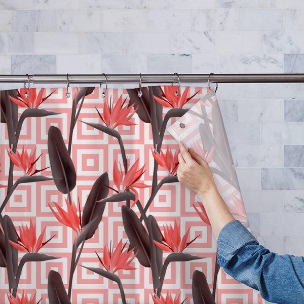 Modern African Crane Flower D2 Washable Waterproof Shower Curtain-Shower Curtains-CUR_SH_EL-IC 5016740 IC 5016740, African, Birds, Botanical, Floral, Flowers, Geometric, Geometric Abstraction, Illustrations, Nature, Patterns, Scenic, Signs, Signs and Symbols, Tropical, modern, crane, flower, d2, washable, waterproof, polyester, shower, curtain, eyelets, background, bird, of, paradise, blossom, botany, bright, cute, decor, design, exotic, fabric, fashionable, garden, grey, halftone, jungle, leaves, leaf, lin