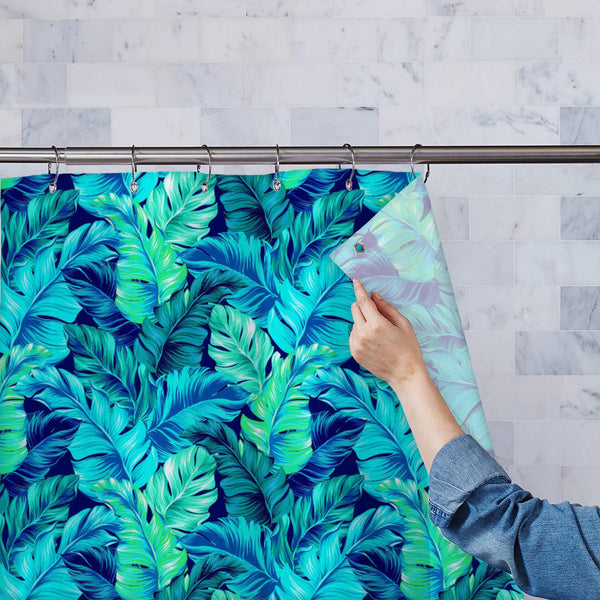 Turquoise Green Tropical Leaves Washable Waterproof Shower Curtain-Shower Curtains-CUR_SH_EL-IC 5016802 IC 5016802, Black, Black and White, Botanical, Digital, Digital Art, Drawing, Floral, Flowers, Graphic, Hawaiian, Illustrations, Nature, Patterns, Scenic, Signs, Signs and Symbols, Tropical, turquoise, green, leaves, washable, waterproof, polyester, shower, curtain, eyelets, tropic, leaf, seamless, palm, vector, wallpaper, aloha, banana, leafy, tile, hawaii, fabric, greenery, interior, plant, vertical, am