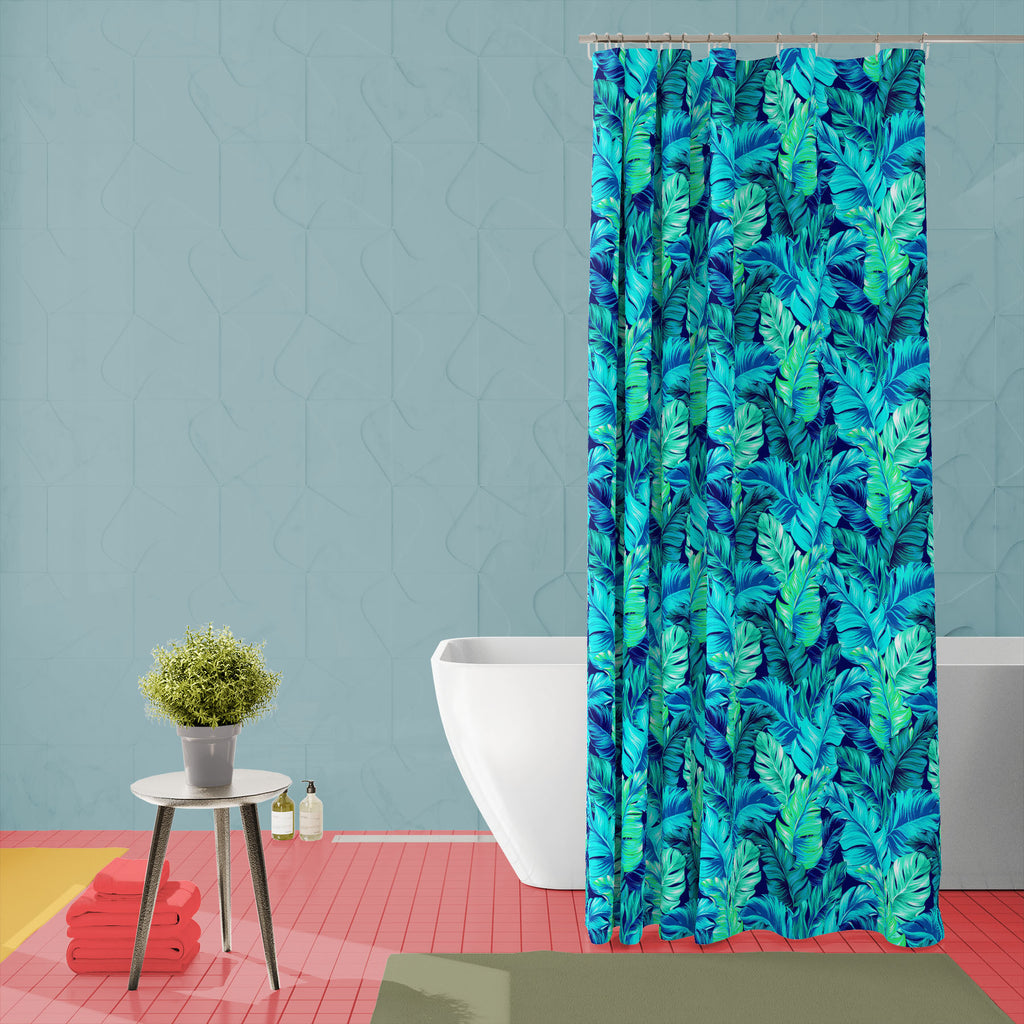 Turquoise Green Tropical Leaves Washable Waterproof Shower Curtain-Shower Curtains-CUR_SH_EL-IC 5016802 IC 5016802, Black, Black and White, Botanical, Digital, Digital Art, Drawing, Floral, Flowers, Graphic, Hawaiian, Illustrations, Nature, Patterns, Scenic, Signs, Signs and Symbols, Tropical, turquoise, green, leaves, washable, waterproof, shower, curtain, tropic, leaf, seamless, palm, vector, wallpaper, aloha, banana, leafy, tile, hawaii, fabric, greenery, interior, plant, vertical, amazing, tropics, back