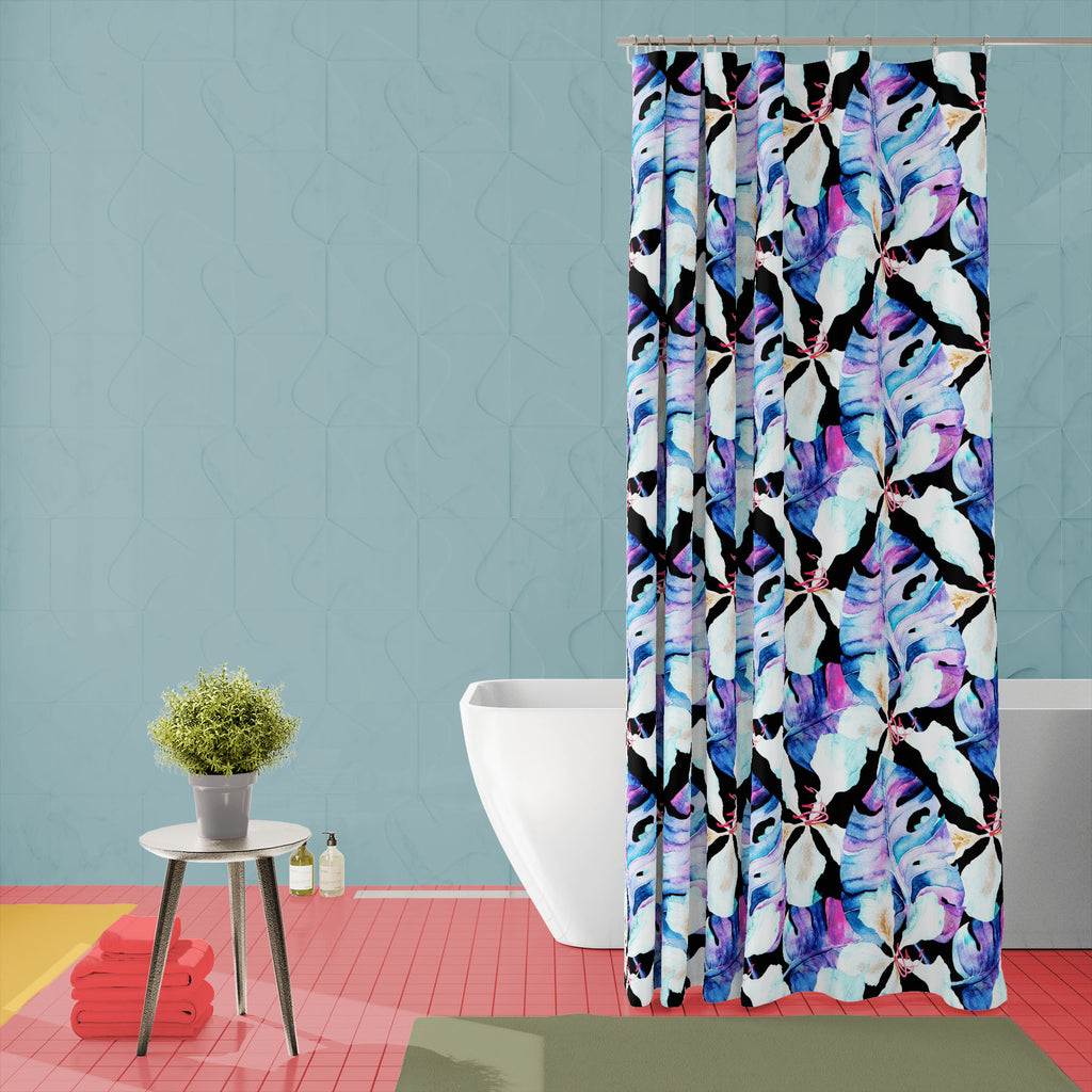 Tropic Flowers and Monstera Leaves D1 Washable Waterproof Shower Curtain-Shower Curtains-CUR_SH_EL-IC 5016821 IC 5016821, Abstract Expressionism, Abstracts, Art and Paintings, Botanical, Floral, Flowers, Hawaiian, Nature, Patterns, Retro, Semi Abstract, Tropical, Watercolour, tropic, and, monstera, leaves, d1, washable, waterproof, shower, curtain, abstract, allover, art, backdrop, background, beach, beauty, blossom, blue, corsage, exotic, fabric, flora, flower, frangipani, garden, grass, greenery, group, h