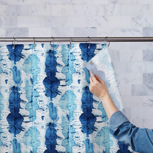 Shibori Indigo Batik D11 Washable Waterproof Shower Curtain-Shower Curtains-CUR_SH_EL-IC 5016827 IC 5016827, Abstract Expressionism, Abstracts, Art and Paintings, Black and White, Culture, Decorative, Ethnic, Fashion, Illustrations, Japanese, Paintings, Patterns, Retro, Semi Abstract, Shibori, Signs, Signs and Symbols, Traditional, Tribal, Watercolour, White, World Culture, indigo, batik, d11, washable, waterproof, polyester, shower, curtain, eyelets, dye, tie, design, pattern, abstract, textile, 1960, seam