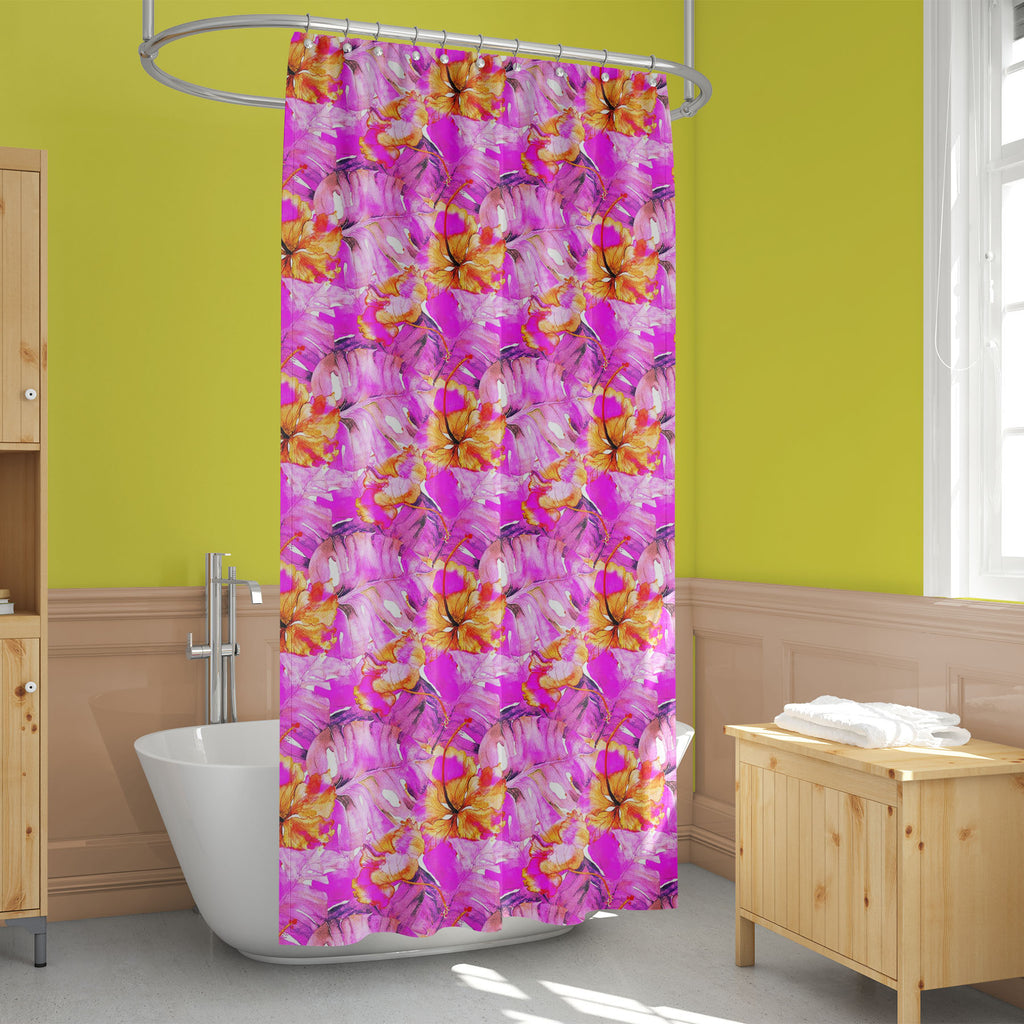 Tropic Flowers and Monstera Leaves D2 Washable Waterproof Shower Curtain-Shower Curtains-CUR_SH_EL-IC 5016838 IC 5016838, Ancient, Art and Paintings, Botanical, Drawing, Fashion, Floral, Flowers, Hawaiian, Historical, Illustrations, Medieval, Nature, Paintings, Patterns, Retro, Tropical, Vintage, Watercolour, tropic, and, monstera, leaves, d2, washable, waterproof, shower, curtain, aloha, amazing, art, artwork, backdrop, background, beach, beautiful, bikini, blossom, bouquet, composition, exotic, flower, fo