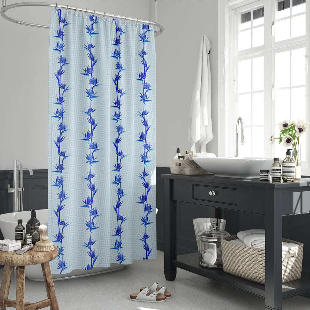 Vivid African Crane Flower Washable Waterproof Shower Curtain-Shower Curtains-CUR_SH_EL-IC 5016839 IC 5016839, African, Birds, Botanical, Floral, Flowers, Geometric, Geometric Abstraction, Illustrations, Nature, Patterns, Scenic, Signs, Signs and Symbols, Tropical, vivid, crane, flower, washable, waterproof, shower, curtain, backdrop, background, bird, of, paradise, blooming, blossom, blue, color, cool, cute, design, detailed, exotic, fabric, faded, fashionable, flora, interior, jungle, leaves, line, patter