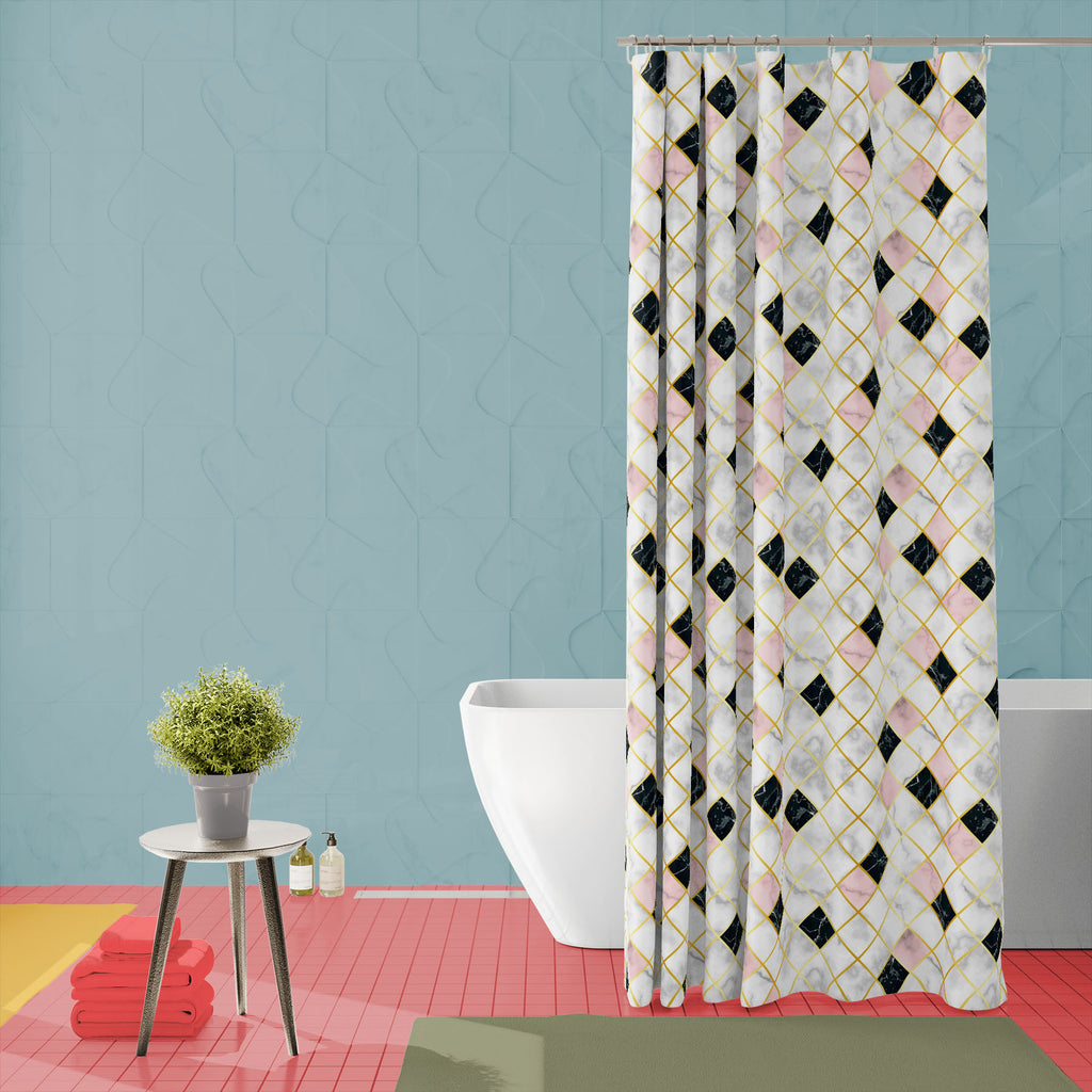 Marble Geometric Pattern Washable Waterproof Shower Curtain-Shower Curtains-CUR_SH_EL-IC 5016847 IC 5016847, Abstract Expressionism, Abstracts, Art and Paintings, Black, Black and White, Bling, Digital, Digital Art, Fashion, Geometric, Geometric Abstraction, Graphic, Illustrations, Kitchen, Marble, Marble and Stone, Modern Art, Patterns, Semi Abstract, Signs, Signs and Symbols, White, Metallic, pattern, washable, waterproof, shower, curtain, seamless, background, pink, texture, gold, tile, floor, square, gr