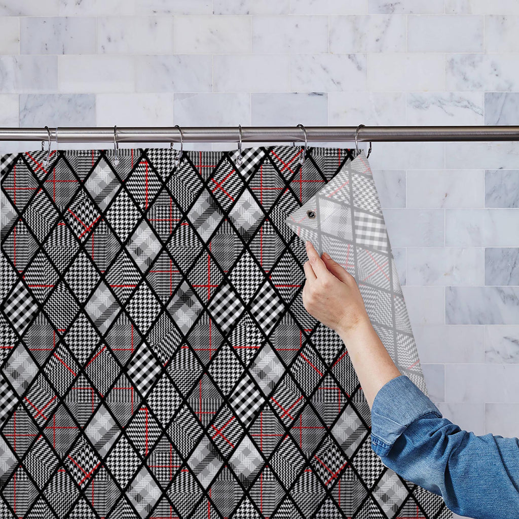 Black White Patchwork Art Washable Waterproof Shower Curtain-Shower Curtains-CUR_SH_EL-IC 5016850 IC 5016850, Abstract Expressionism, Abstracts, Art and Paintings, Black, Black and White, Celtic, Decorative, Fashion, Geometric, Geometric Abstraction, Illustrations, Patterns, Plaid, Semi Abstract, Signs, Signs and Symbols, White, patchwork, art, washable, waterproof, shower, curtain, abstract, backdrop, background, checkered, classic, cloth, clothing, colors, continuity, decoration, design, endless, fabric, 