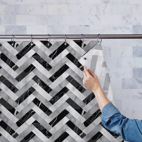 Monochrome Diagonal Rhombus Washable Waterproof Shower Curtain-Shower Curtains-CUR_SH_EL-IC 5016873 IC 5016873, Abstract Expressionism, Abstracts, Beverage, Black, Black and White, Bling, Digital, Digital Art, Fashion, Graphic, Herringbone, Illustrations, Kitchen, Marble, Marble and Stone, Modern Art, Patterns, Semi Abstract, Signs, Signs and Symbols, White, monochrome, diagonal, rhombus, washable, waterproof, polyester, shower, curtain, eyelets, tile, pattern, seamless, vector, abstract, wall, print, stone