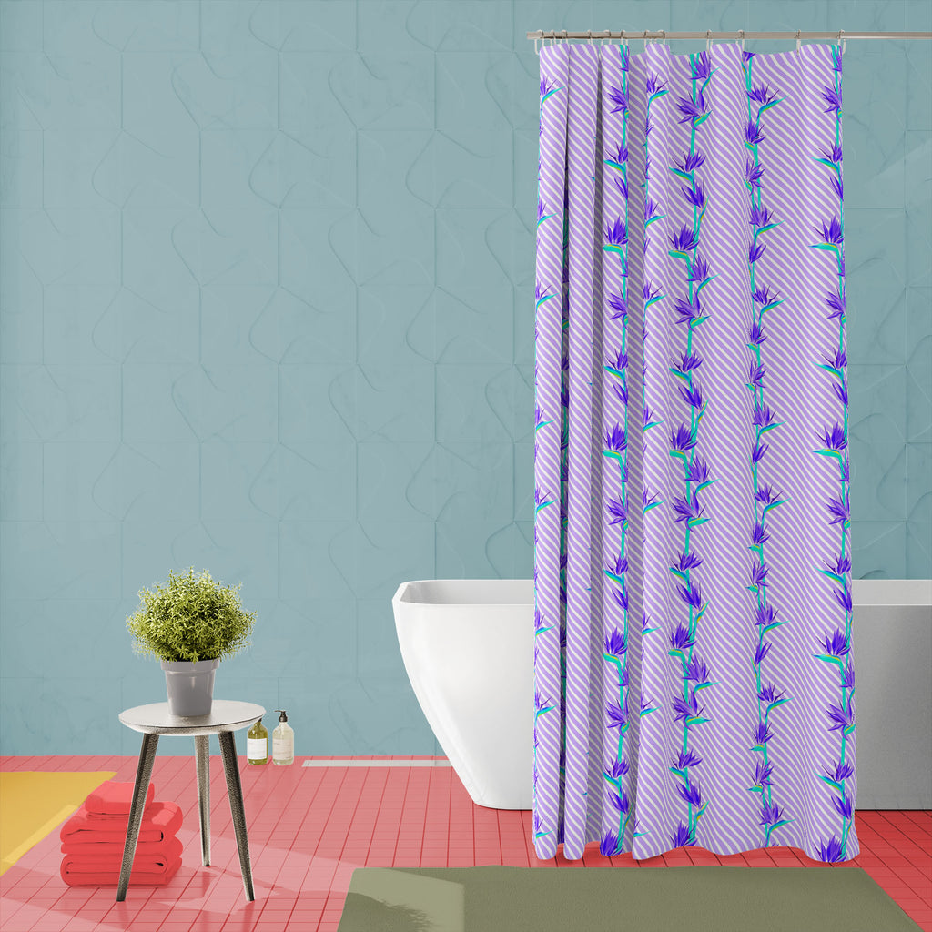 Exotic African Crane Flower D2 Washable Waterproof Shower Curtain-Shower Curtains-CUR_SH_EL-IC 5016891 IC 5016891, African, Birds, Botanical, Floral, Flowers, Geometric, Geometric Abstraction, Illustrations, Nature, Patterns, Scenic, Signs, Signs and Symbols, Tropical, exotic, crane, flower, d2, washable, waterproof, shower, curtain, backdrop, background, beautiful, bird, of, paradise, bloom, blooming, blossom, blue, botany, color, cyan, decoration, design, fabric, faded, fashionable, growing, plants, inter