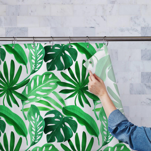 Watercolor Tropical Leaves D3 Washable Waterproof Shower Curtain-Shower Curtains-CUR_SH_EL-IC 5016896 IC 5016896, Art and Paintings, Botanical, Fashion, Floral, Flowers, Gouache, Illustrations, Nature, Patterns, Scenic, Signs, Signs and Symbols, Tropical, Watercolour, watercolor, leaves, d3, washable, waterproof, polyester, shower, curtain, eyelets, pattern, beige, texture, background, green, illustration, monstera, paper, seamless, art, backdrop, banana, leaf, classic, decoration, design, exotic, garden, j