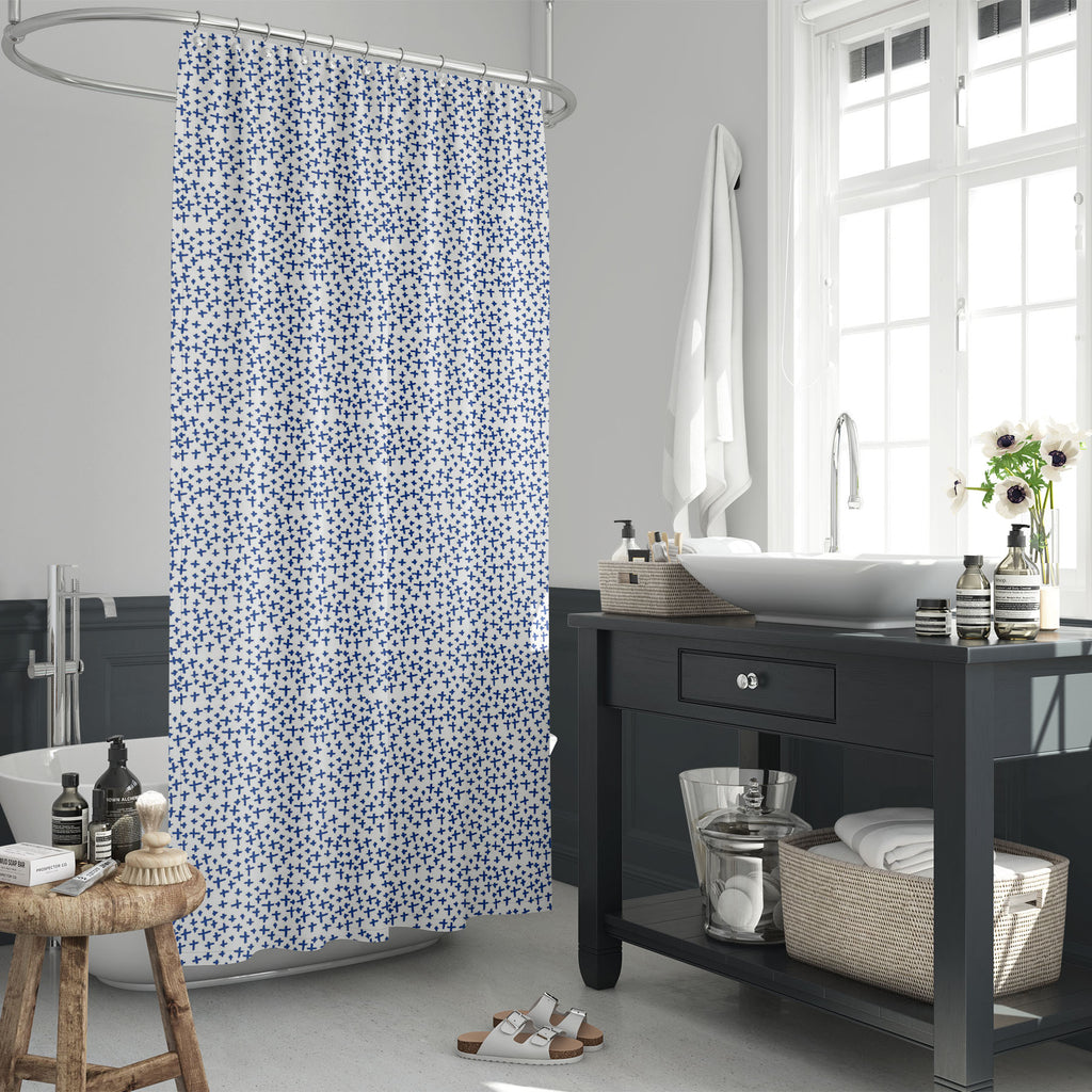 Indigo Geometric Abstract Washable Waterproof Shower Curtain-Shower Curtains-CUR_SH_EL-IC 5016923 IC 5016923, Abstract Expressionism, Abstracts, Black and White, Conceptual, Cross, Digital, Digital Art, Geometric, Geometric Abstraction, Graphic, Illustrations, Japanese, Patterns, Religion, Religious, Scandinavian, Semi Abstract, Signs, Signs and Symbols, Triangles, White, indigo, abstract, washable, waterproof, shower, curtain, pattern, plus, sheet, artistic, background, blue, brush, clean, corner, design, 