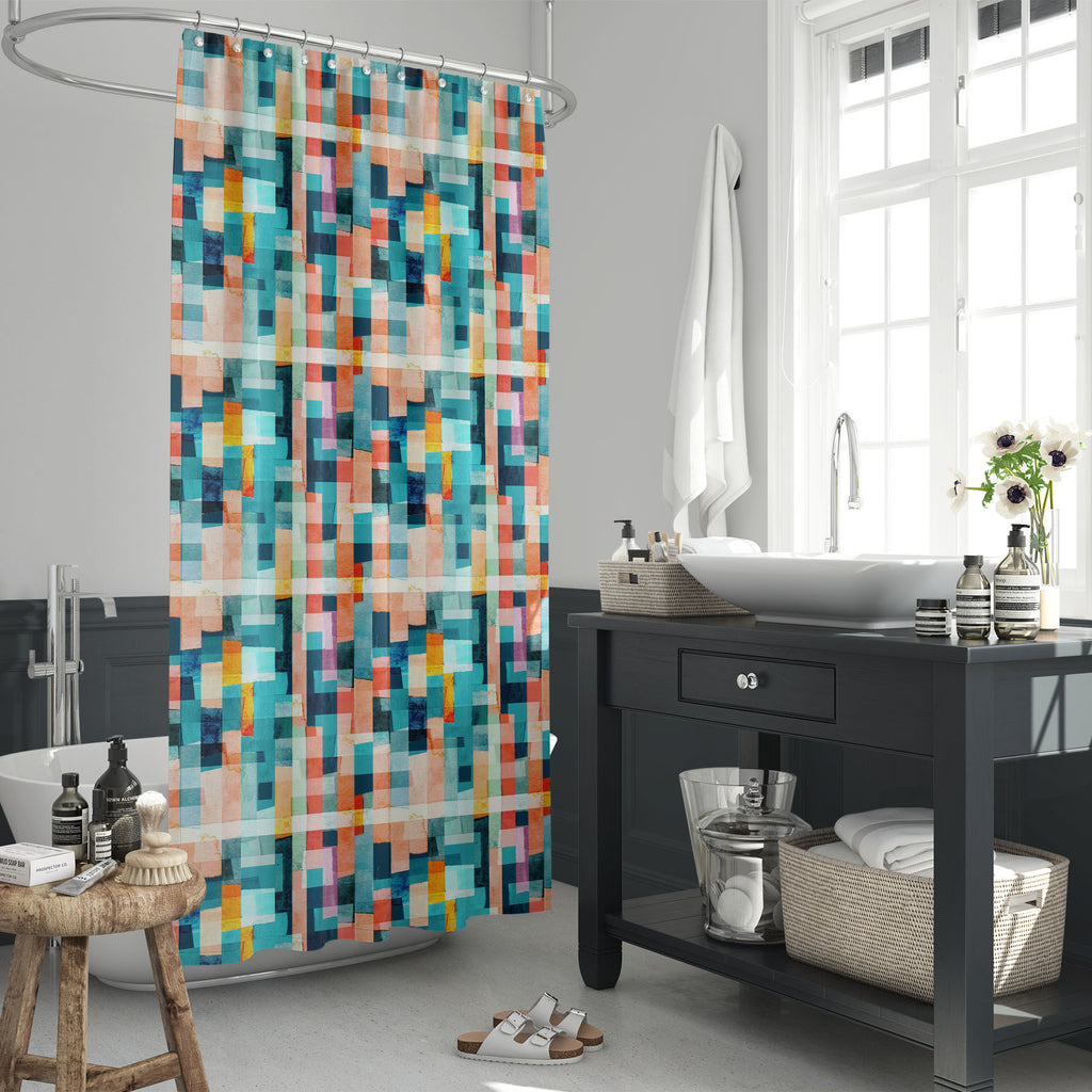 Abstract Geometric Stripes D12 Washable Waterproof Shower Curtain-Shower Curtains-CUR_SH_EL-IC 5016930 IC 5016930, Abstract Expressionism, Abstracts, Art and Paintings, Culture, Digital, Digital Art, Drawing, Ethnic, Fashion, Geometric, Geometric Abstraction, Graphic, Illustrations, Modern Art, Patterns, Semi Abstract, Signs, Signs and Symbols, Stripes, Traditional, Tribal, Watercolour, World Culture, abstract, d12, washable, waterproof, shower, curtain, watercolor, pattern, acrylic, art, artist, artistic, 