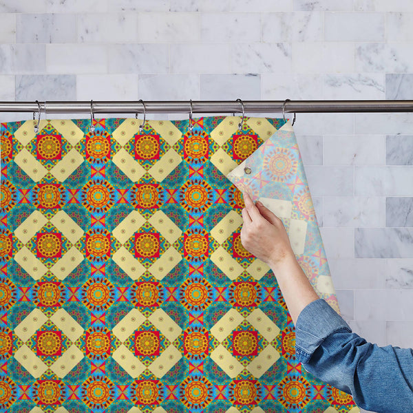 Ethnic Blue Beige Yellow Washable Waterproof Shower Curtain-Shower Curtains-CUR_SH_EL-IC 5016937 IC 5016937, Abstract Expressionism, Abstracts, Ancient, Art and Paintings, Decorative, Digital, Digital Art, Fashion, Geometric, Geometric Abstraction, Graphic, Historical, Illustrations, Medieval, Modern Art, Patterns, Retro, Semi Abstract, Signs, Signs and Symbols, Victorian, Vintage, ethnic, blue, beige, yellow, washable, waterproof, polyester, shower, curtain, eyelets, abstract, argyle, art, backdrop, backgr