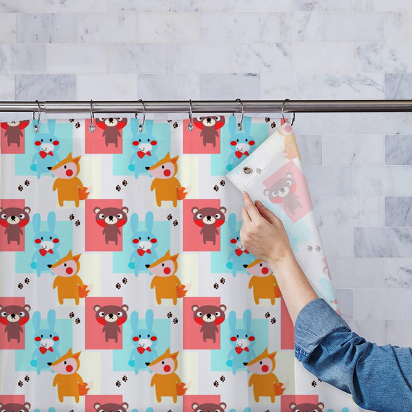 Baby Woodland Animals Washable Waterproof Shower Curtain-Shower Curtains-CUR_SH_EL-IC 5016938 IC 5016938, Animals, Animated Cartoons, Art and Paintings, Baby, Caricature, Cartoons, Children, Digital, Digital Art, Graphic, Icons, Illustrations, Kids, Nature, Patterns, Pets, Scenic, Signs, Signs and Symbols, woodland, washable, waterproof, polyester, shower, curtain, eyelets, animal, art, background, cartoon, cat, character, child, collection, color, colorful, cute, design, dog, element, fox, vector, fun, fun