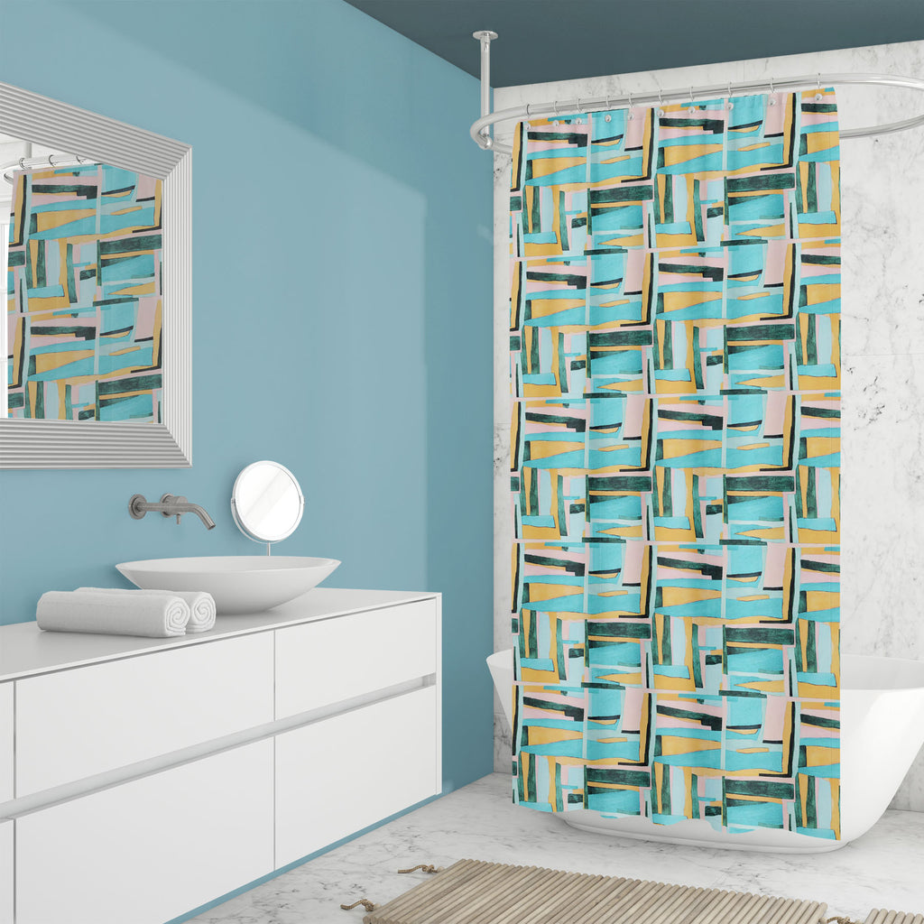 Abstract Geometric Stripes D14 Washable Waterproof Shower Curtain-Shower Curtains-CUR_SH_EL-IC 5016946 IC 5016946, Abstract Expressionism, Abstracts, Art and Paintings, Culture, Digital, Digital Art, Drawing, Ethnic, Fashion, Geometric, Geometric Abstraction, Graphic, Illustrations, Modern Art, Patterns, Retro, Semi Abstract, Stripes, Traditional, Tribal, Watercolour, World Culture, abstract, d14, washable, waterproof, shower, curtain, watercolor, art, background, acrylic, artistic, blocks, color, colorful,