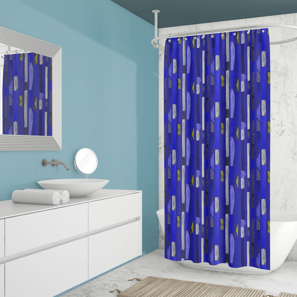 Indigo Blue Kaleidoscope Lines D1 Washable Waterproof Shower Curtain-Shower Curtains-CUR_SH_EL-IC 5016968 IC 5016968, 70s, Abstract Expressionism, Abstracts, African, Art and Paintings, Cubism, Culture, Decorative, Digital, Digital Art, Drawing, Ethnic, Fashion, Geometric, Geometric Abstraction, Graphic, Illustrations, Modern Art, Patterns, Semi Abstract, Signs, Signs and Symbols, Stripes, Traditional, Tribal, Watercolour, World Culture, indigo, blue, kaleidoscope, lines, d1, washable, waterproof, shower, c