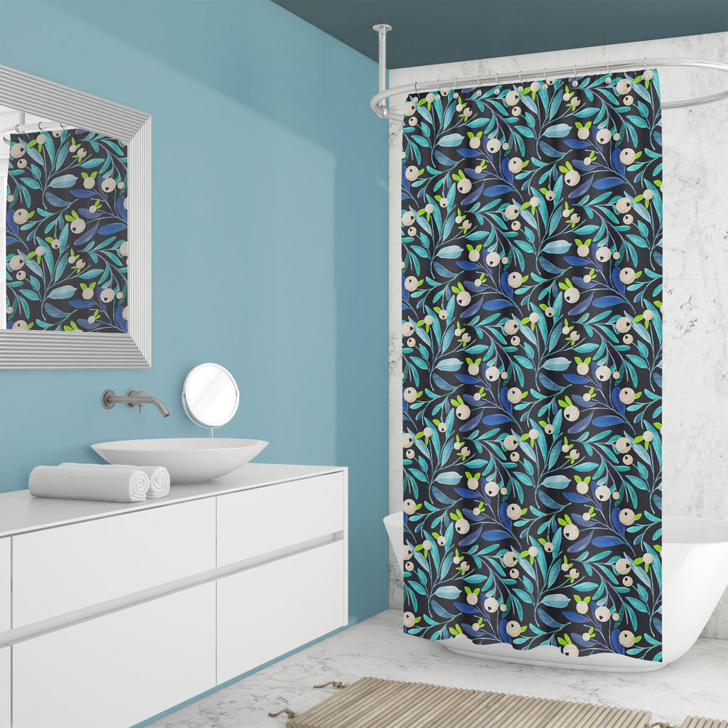 Blue Botanical Leaves Washable Waterproof Shower Curtain-Shower Curtains-CUR_SH_EL-IC 5016970 IC 5016970, Ancient, Art and Paintings, Botanical, Floral, Flowers, Gouache, Historical, Illustrations, Medieval, Nature, Patterns, Scenic, Seasons, Signs, Signs and Symbols, Vintage, Watercolour, blue, leaves, washable, waterproof, shower, curtain, pattern, illustration, flower, summer, texture, art, backdrop, background, beige, berry, decoration, design, garden, leaf, paint, paper, plant, print, seamless, season,