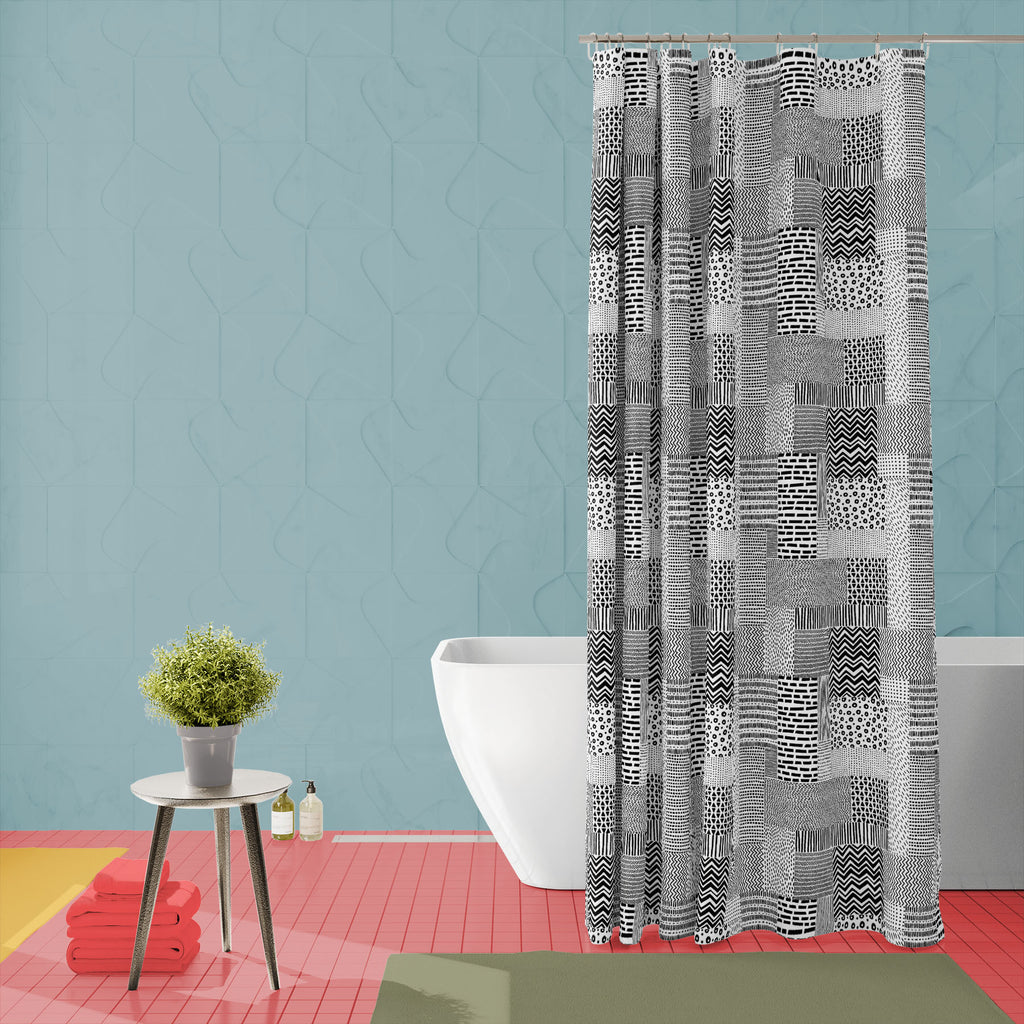 Black & White Pattern D1 Washable Waterproof Shower Curtain-Shower Curtains-CUR_SH_EL-IC 5016989 IC 5016989, Abstract Expressionism, Abstracts, African, American, Ancient, Art and Paintings, Aztec, Black, Black and White, Culture, Decorative, Digital, Digital Art, Drawing, Ethnic, Fashion, Geometric, Geometric Abstraction, Graphic, Historical, Illustrations, Medieval, Mexican, Patterns, Semi Abstract, Signs, Signs and Symbols, Sketches, Traditional, Triangles, Tribal, Vintage, White, World Culture, pattern,