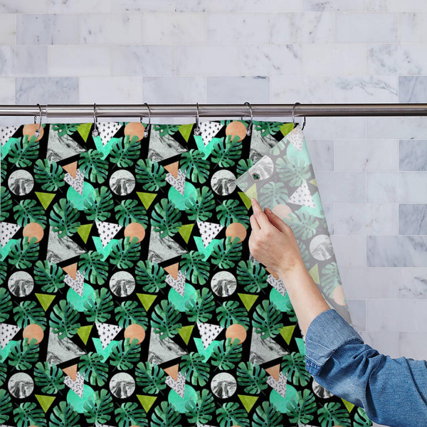 Monstera Leaves & Triangles Washable Waterproof Shower Curtain-Shower Curtains-CUR_SH_EL-IC 5016997 IC 5016997, 80s, 90s, Abstract Expressionism, Abstracts, Ancient, Art and Paintings, Automobiles, Bling, Botanical, Circle, Cross, Digital, Digital Art, Dots, Floral, Flowers, Geometric, Geometric Abstraction, Graphic, Historical, Illustrations, Marble, Marble and Stone, Medieval, Nature, Patterns, Pop Art, Retro, Semi Abstract, Signs, Signs and Symbols, Transportation, Travel, Triangles, Tropical, Vehicles, 