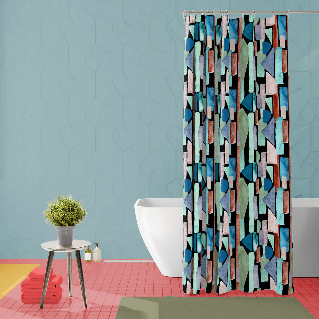 Indigo Blue Geometric Bauhaus D1 Washable Waterproof Shower Curtain-Shower Curtains-CUR_SH_EL-IC 5017030 IC 5017030, Abstract Expressionism, Abstracts, Art and Paintings, Cubism, Decorative, Digital, Digital Art, Fashion, Geometric, Geometric Abstraction, Graphic, Illustrations, Modern Art, Patterns, Retro, Semi Abstract, Signs, Signs and Symbols, Splatter, Stripes, Watercolour, indigo, blue, bauhaus, d1, washable, waterproof, shower, curtain, watercolor, pattern, trendy, abstract, geo, seamless, acrylic, a