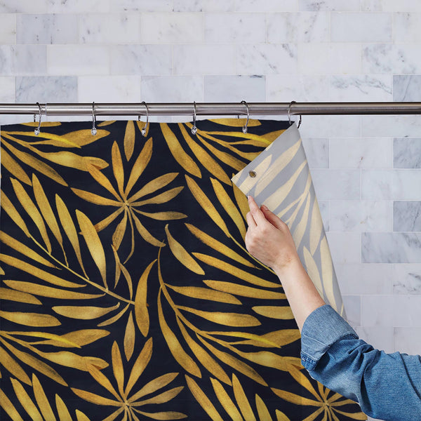 Golden Leaves Washable Waterproof Shower Curtain-Shower Curtains-CUR_SH_EL-IC 5017034 IC 5017034, Abstract Expressionism, Abstracts, Ancient, Art and Paintings, Art Deco, Black, Black and White, Botanical, Fashion, Floral, Flowers, Gouache, Historical, Illustrations, Medieval, Nature, Patterns, Retro, Scenic, Semi Abstract, Signs, Signs and Symbols, Tropical, Vintage, golden, leaves, washable, waterproof, polyester, shower, curtain, eyelets, art, pattern, paper, background, dark, leaf, wallpaper, abstract, 