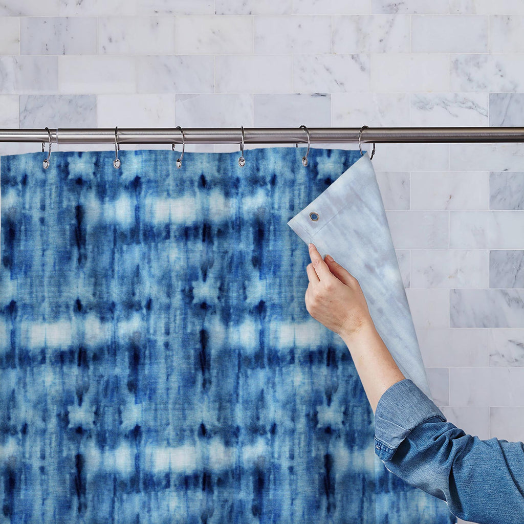 Shibori Indigo Batik D16 Washable Waterproof Shower Curtain-Shower Curtains-CUR_SH_EL-IC 5017043 IC 5017043, Abstract Expressionism, Abstracts, Art and Paintings, Black and White, Culture, Decorative, Ethnic, Fashion, Illustrations, Japanese, Paintings, Patterns, Retro, Semi Abstract, Shibori, Signs, Signs and Symbols, Traditional, Tribal, Watercolour, White, World Culture, indigo, batik, d16, washable, waterproof, shower, curtain, dye, pattern, seamless, hippie, tie, 1960, abstract, art, artistic, backdrop